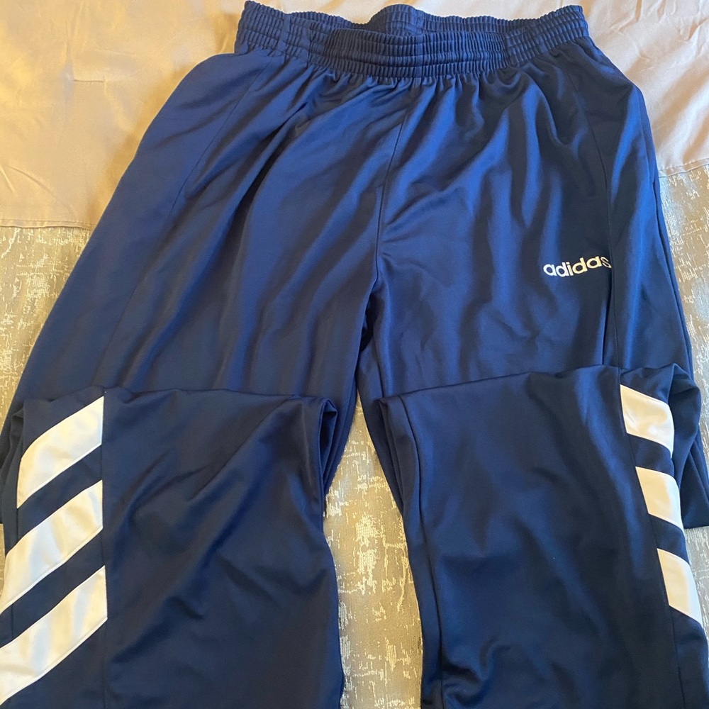 Blue and white Adidas sweatpants